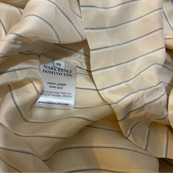 Mark Kenly Domino 100% linen Tan Striped/Top, Size 40 - Picture 9 of 10